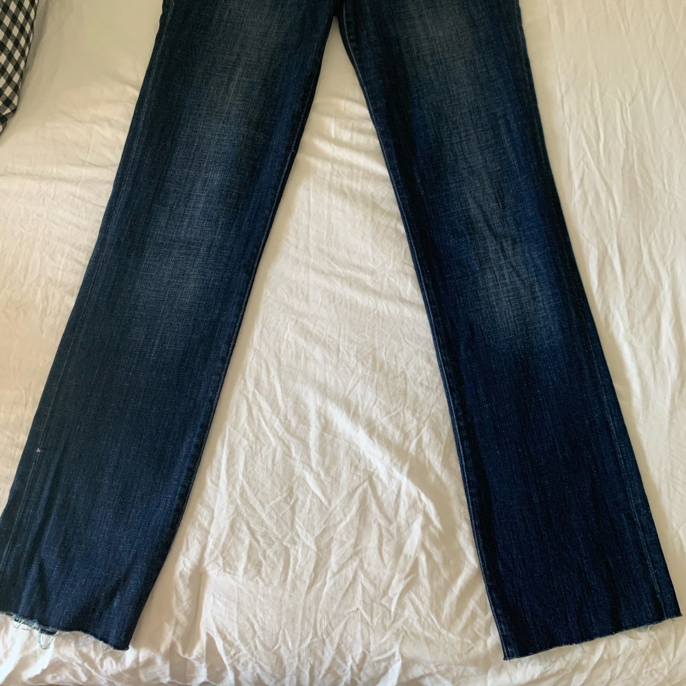 Lucky brand blue straight leg jeans. Raw hem. Excellent condition